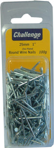 Flathead Wire Nails ZP - 100gm Blister Pack 25mm Challenge