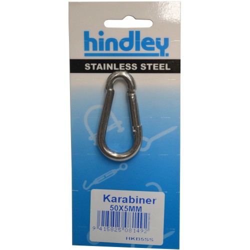 Karabiner Pear Shape Stainless Steel 50mm x 5mm Carded Hindley