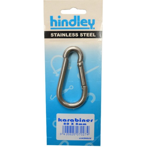 Karabiner Pear Shape Stainless Steel 80mm x 8mm Carded Hindley