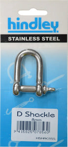 D Shackle Standard Stainless Steel 8mm Carded Hindley