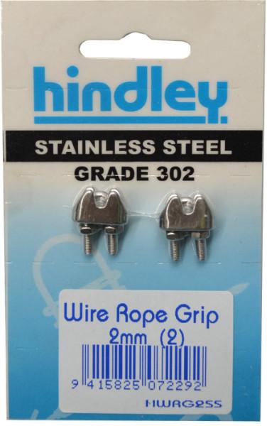 Wire Rope Grip Stainless Steel 2-pce 2mm Carded Hindley