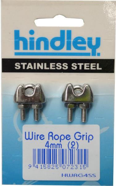 Wire Rope Grip Stainless Steel 2-pce 4mm Carded Hindley