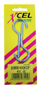 Screw Hooks ZP #12 2-pce 80mm x 4.3mm Carded Xcel