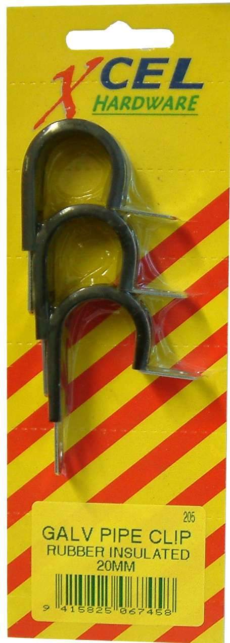 Pipe Clip - Rubber Insulated 3-pce 20mm Carded Xcel