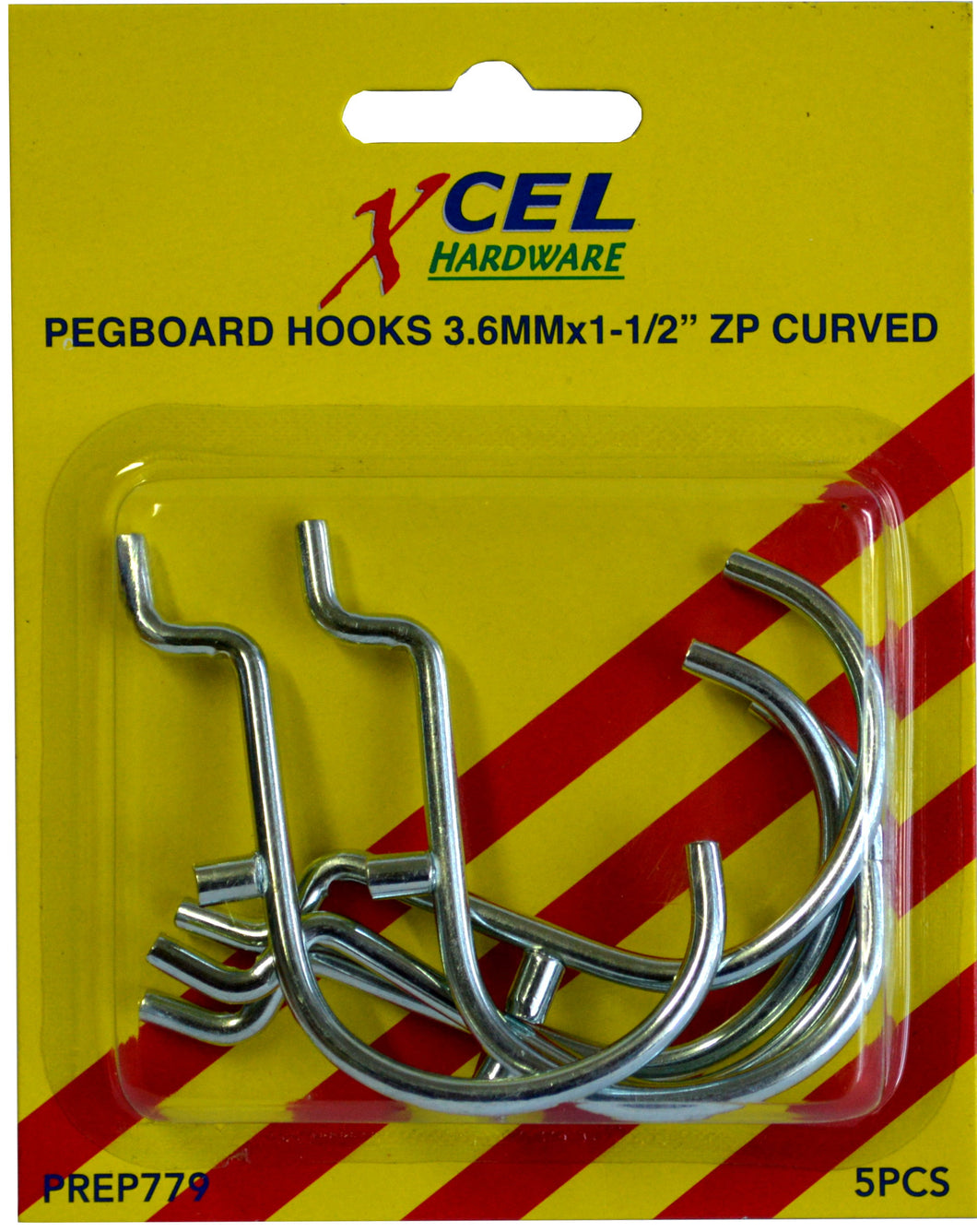 Pegboard Hooks (5) 1/8 x 1.5Curved