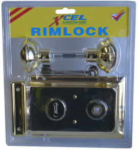 Rim Lock with Handles - Brass Plated 150mm x 100mm Xcel